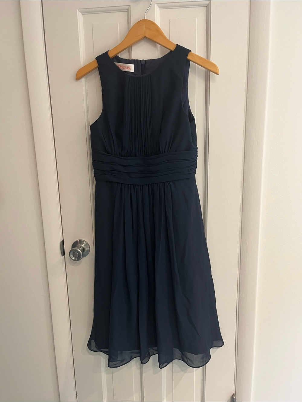JJ’s HOUSE Navy Sleeveless Pleated Waist Chiffon Dress, Small or XSmall